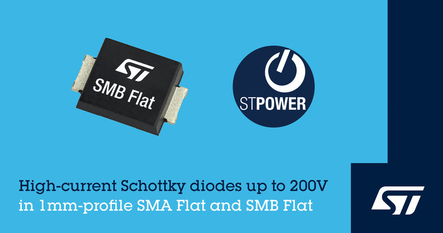 Low-Profile Surface-Mount Schottky Diodes from STMicroelectronics Boost Power Density and Efficiency